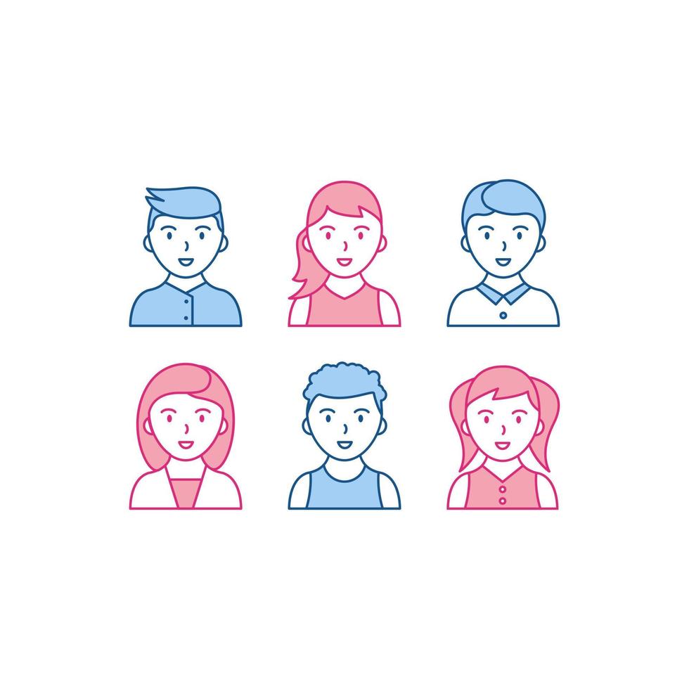 Set of Man and Woman Line Art Style Icon. Simple and Minimalist Avatar Icon. Easy to edit. Vector Illustration. For profile page, social network, or social media profile picture.