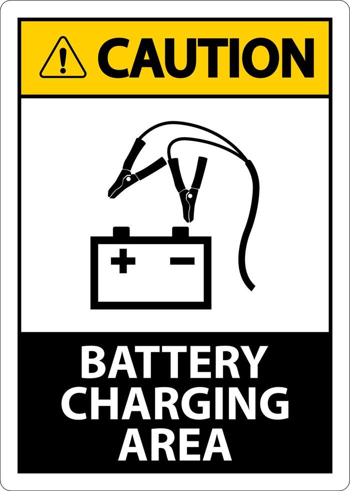 Señal de área de carga de la batería de precaución sobre fondo blanco. vector