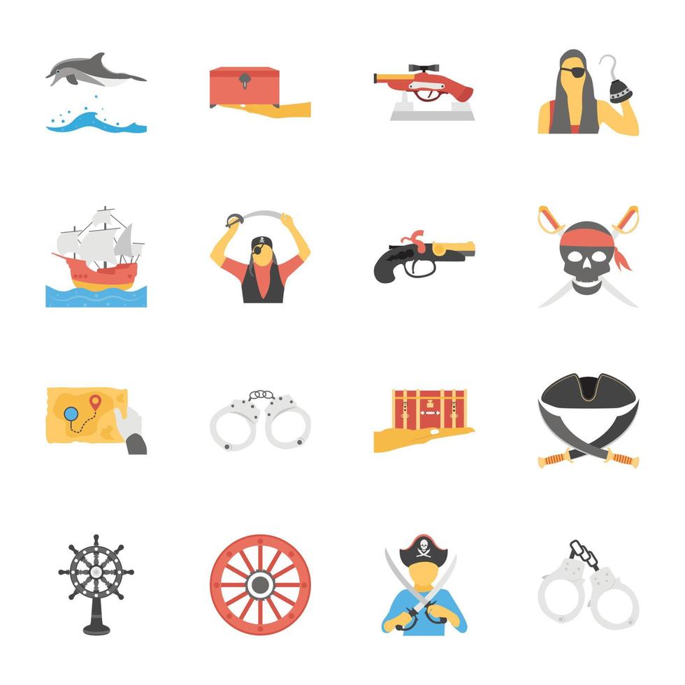 Set Pirate Objects Flat Icons vector