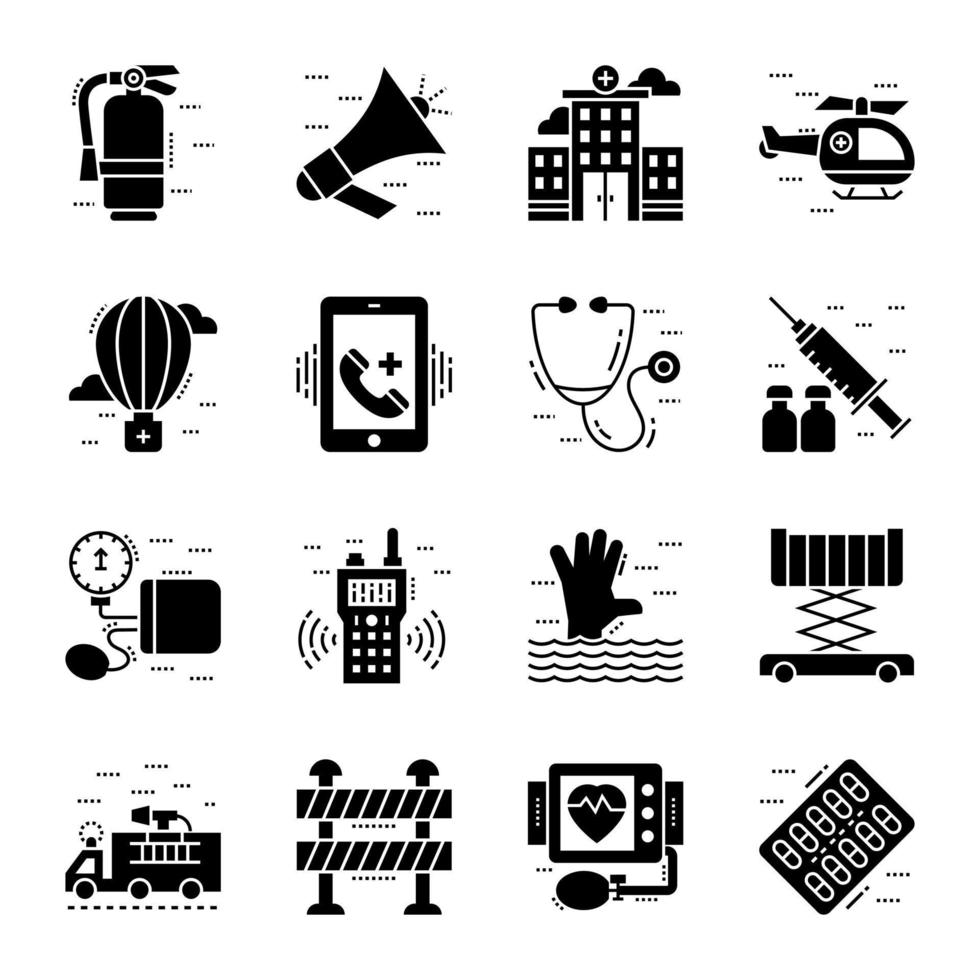 Set of Rescue Glyph Icons vector