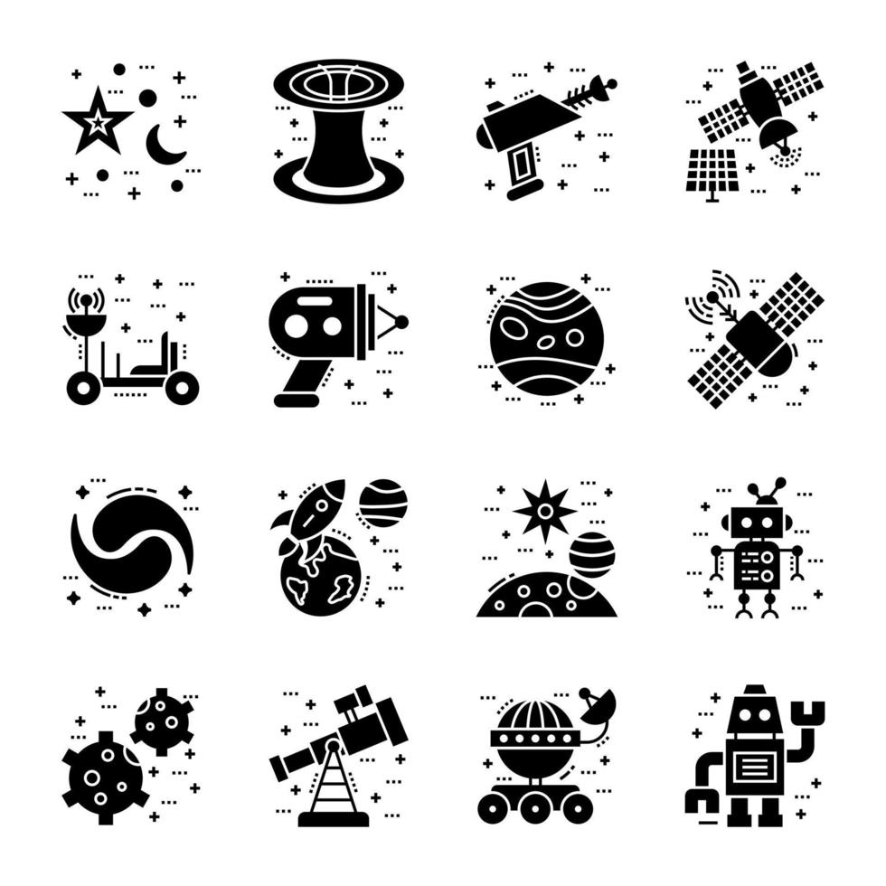 Collection of Space Study Glyph Icons vector