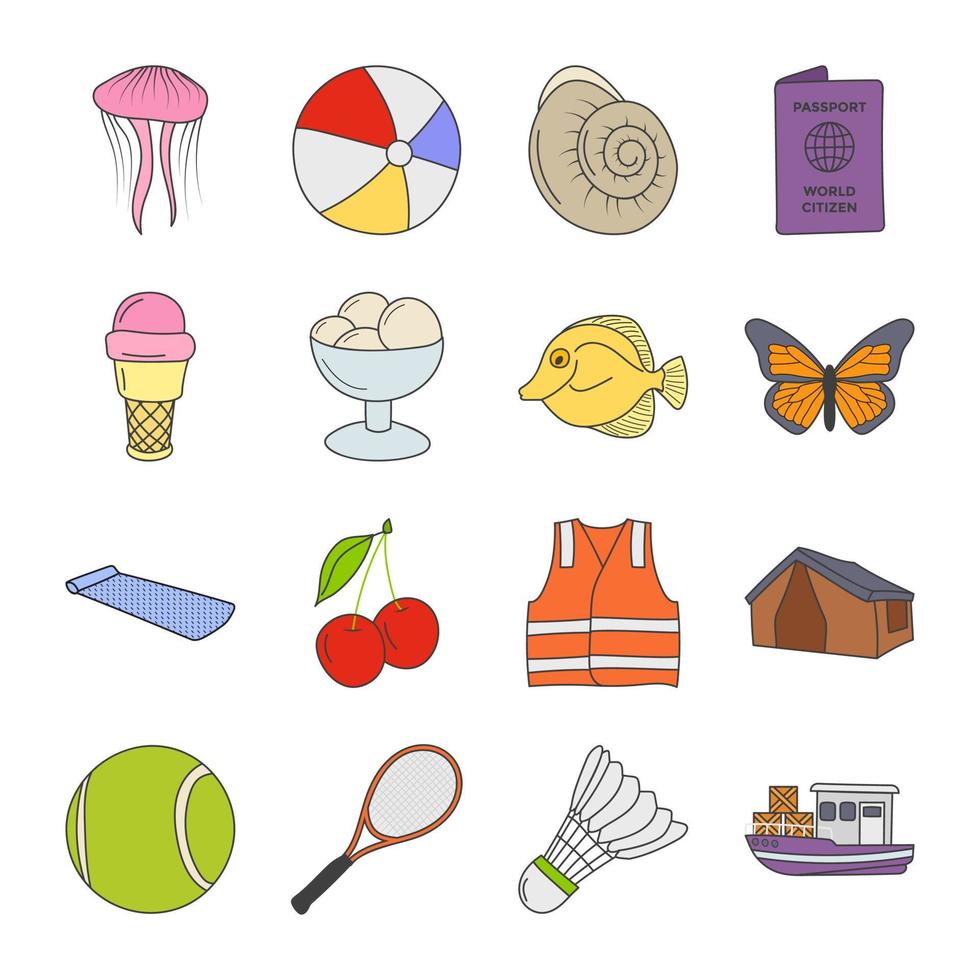 paquete de iconos dibujados a mano de vacaciones de verano vector