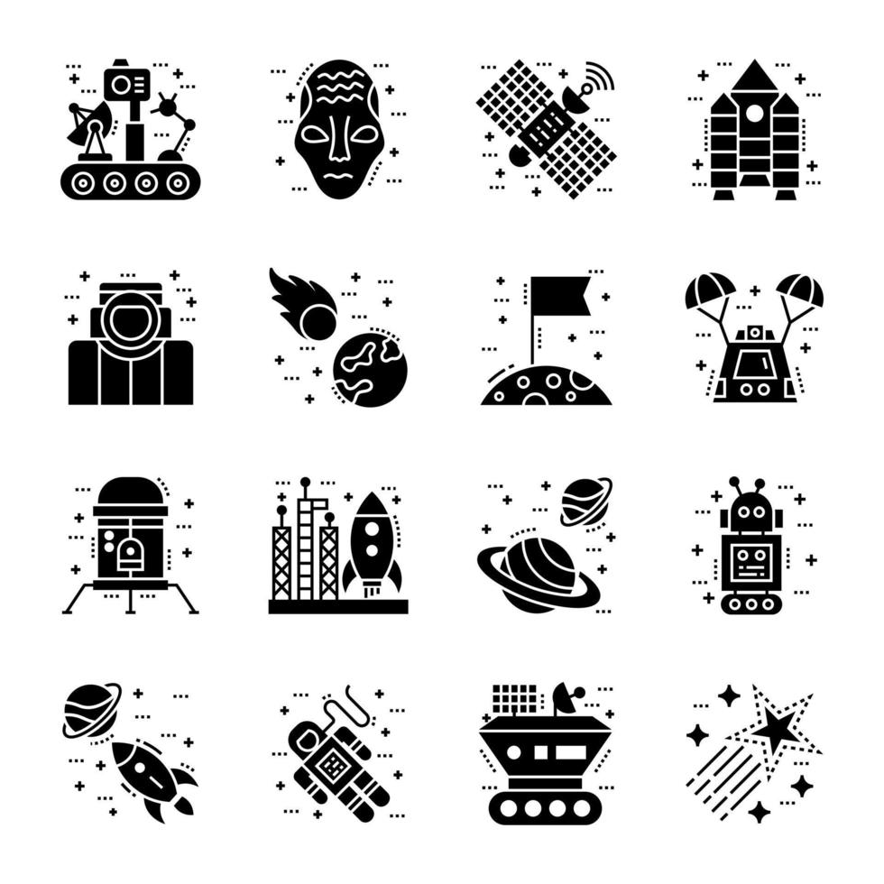 Set of Space Technology Glyph Icons vector