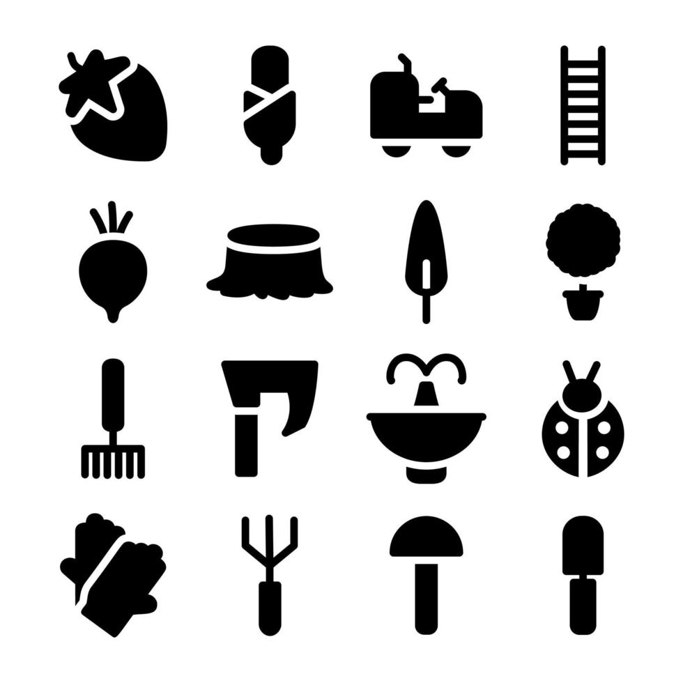 Collection of Agriculture Accessories Glyph Icons vector