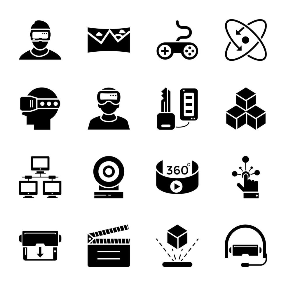 Set of VR Technology Glyph Icons vector