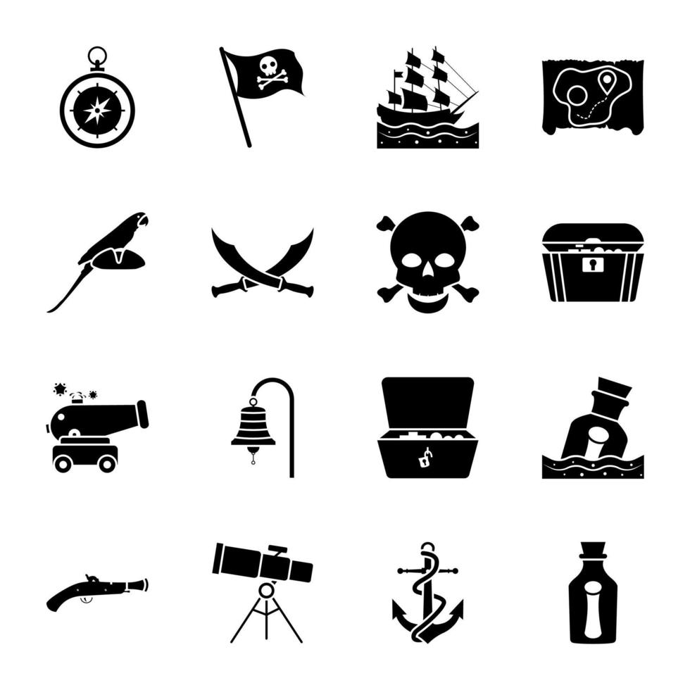 iconos de glifo de herramientas piratas de moda vector