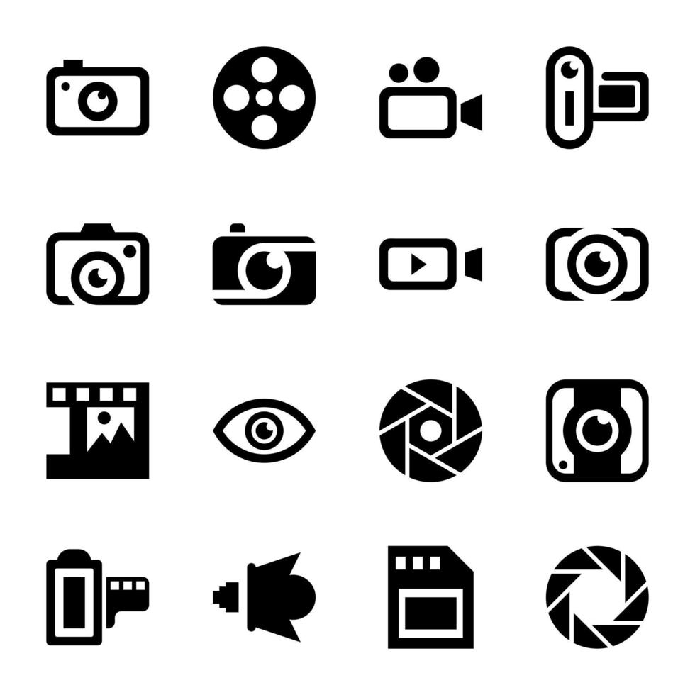 Pack of Camera Glyph Icons vector