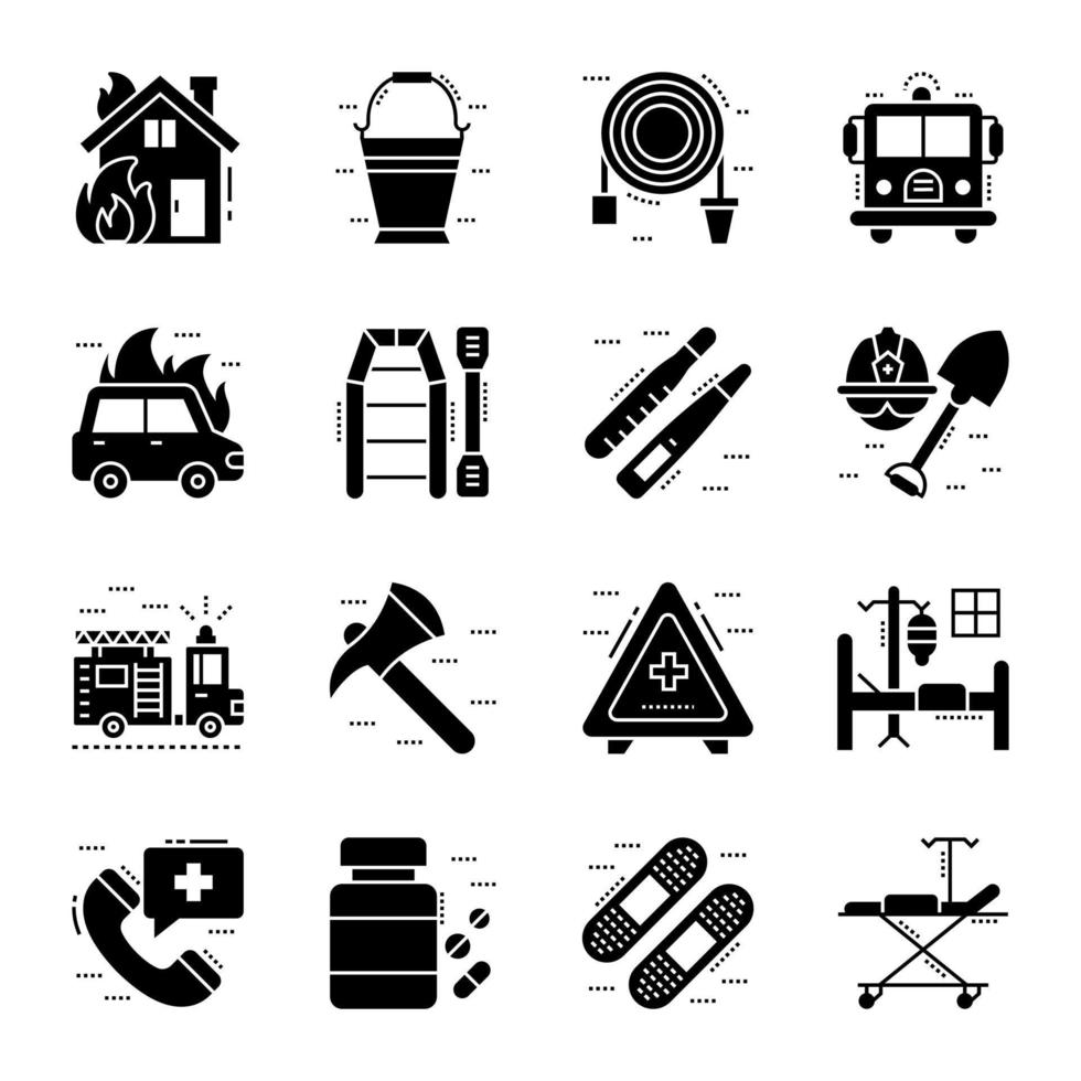 paquete de iconos de glifos de servicios de emergencia vector