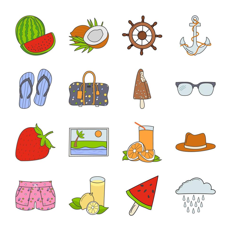 Pack of Summer Hand Drawn Icons vector