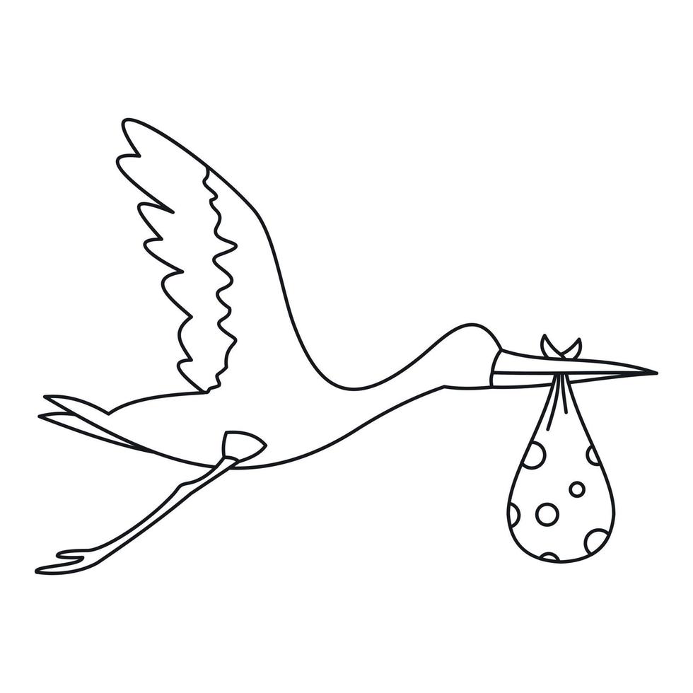 Flying stork with baby icon, outline style vector