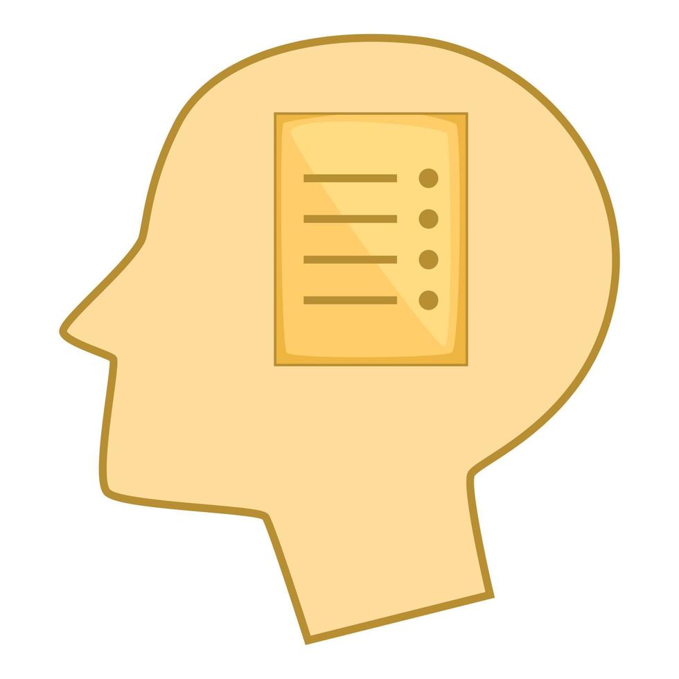 Sheet of paper in human head icon, cartoon style vector