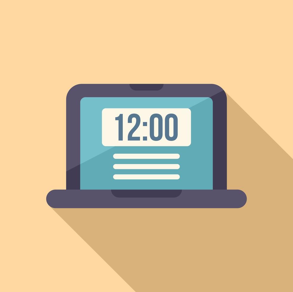 Laptop time icon flat vector. Clock project vector