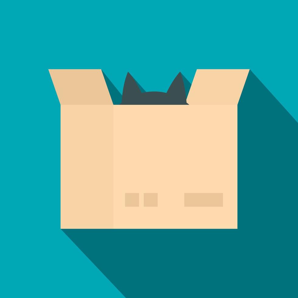 gato en un icono de caja de cartón, estilo plano vector