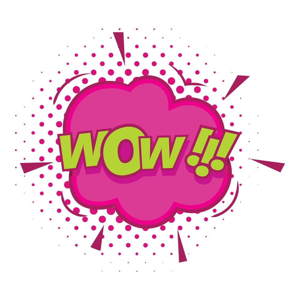 Wow, text sound effect icon, pop art style vector