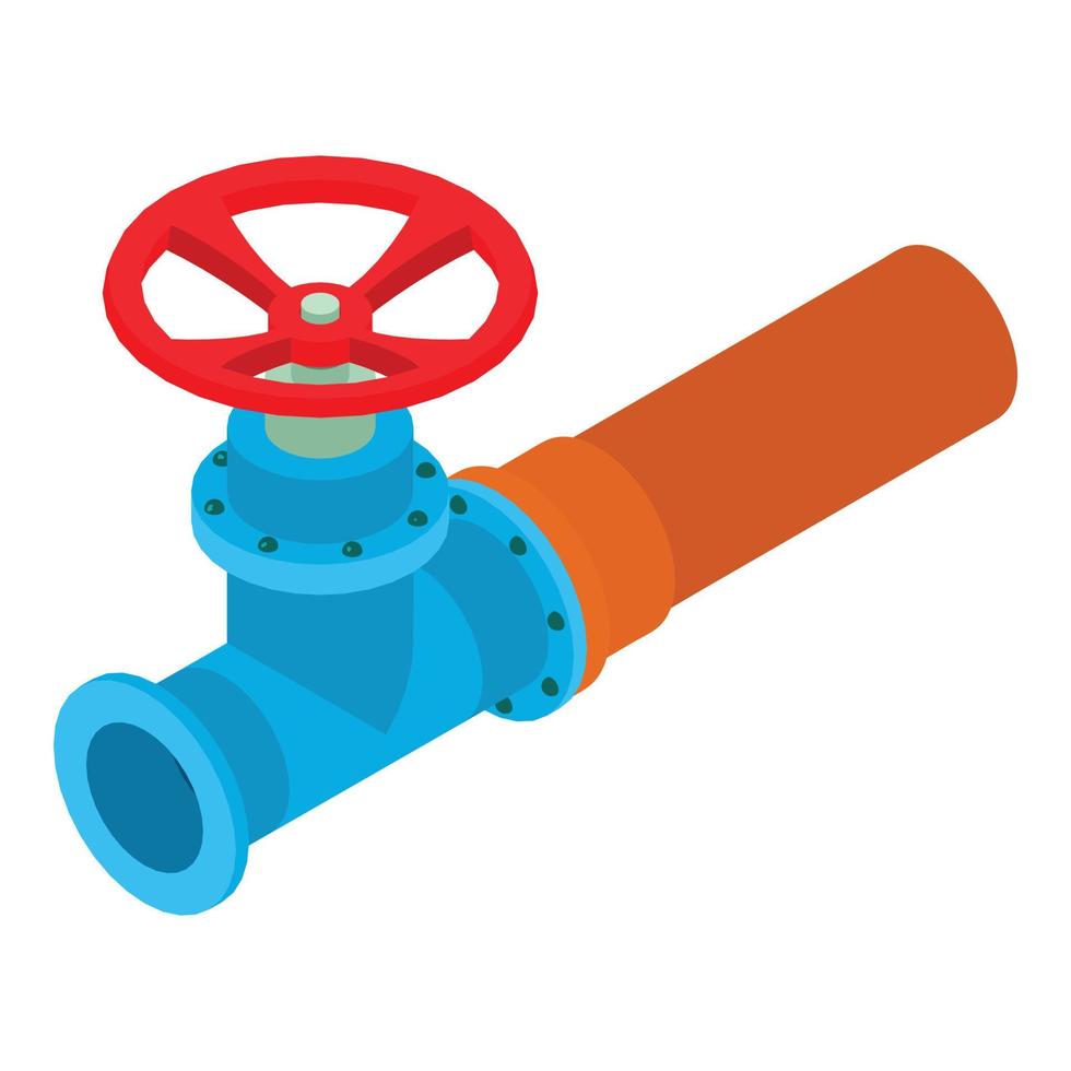 Piping part icon isometric vector. Part of new pipe with red round valve icon vector
