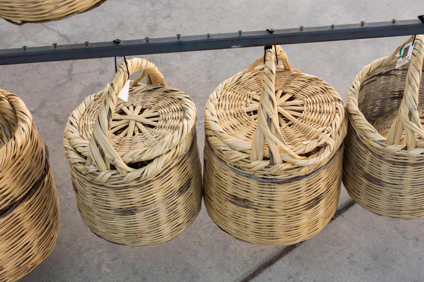 Empty wicker baskets for sale 14838611 Stock Photo at Vecteezy