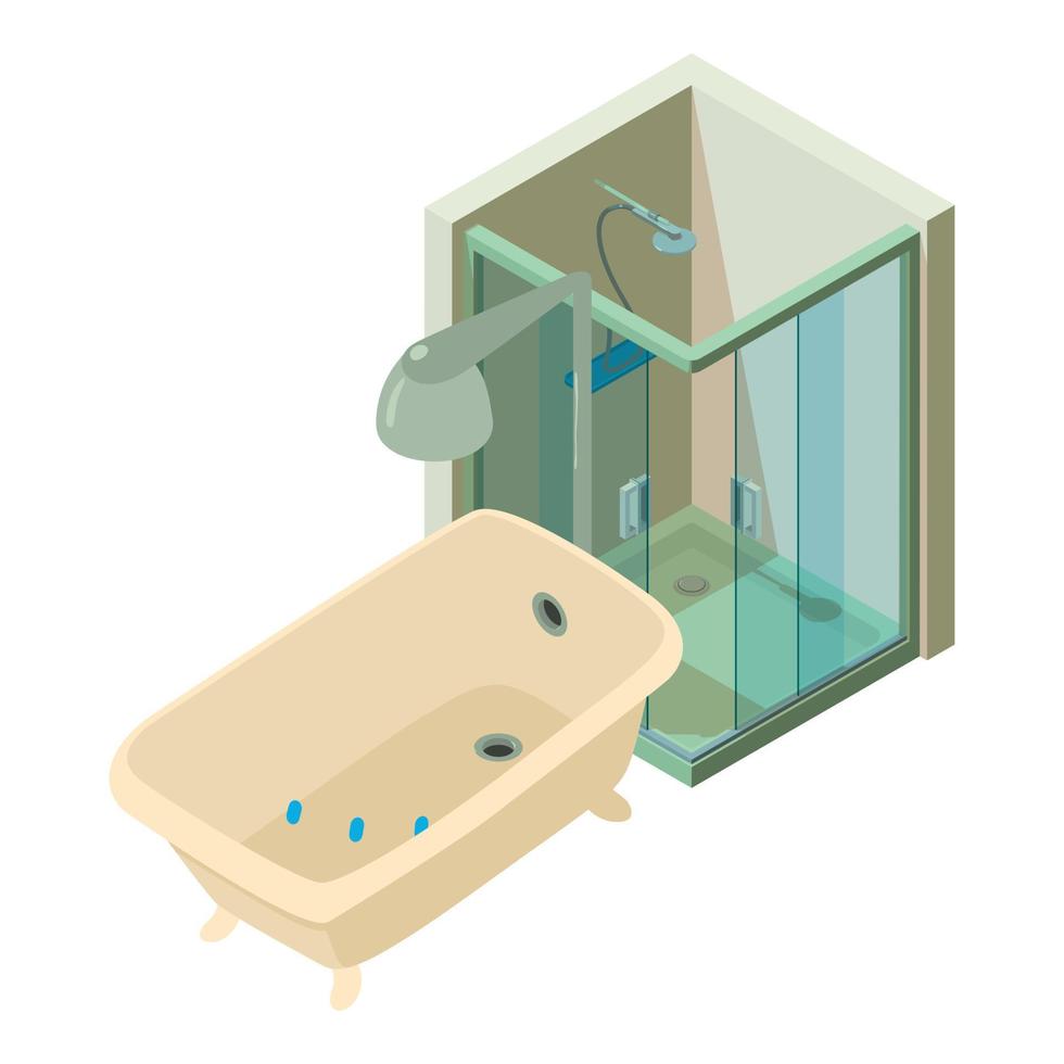 vector isométrico del icono interior del baño. nueva cabina de ducha y baño con ducha