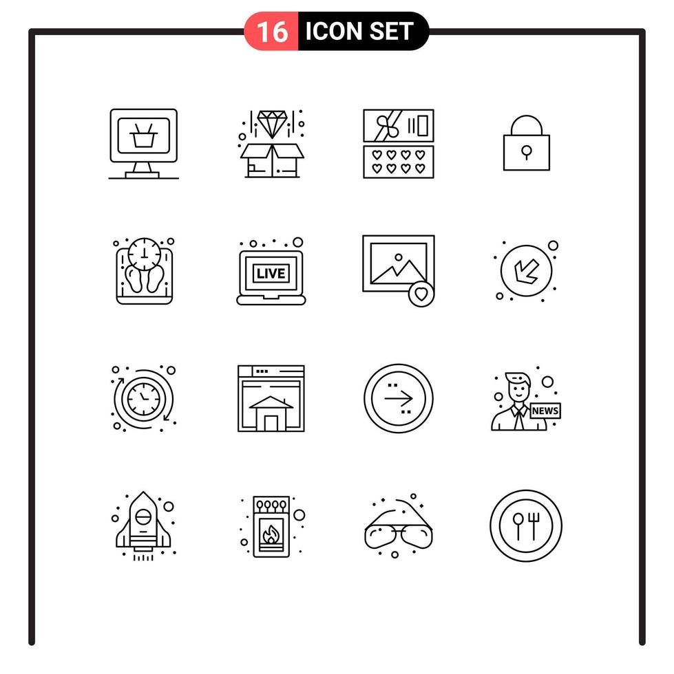 Set of 16 Commercial Outlines pack for broadcasting weight cosmetic mass locked Editable Vector Design Elements