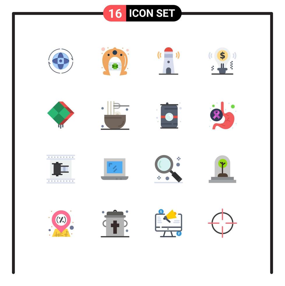 Set of 16 Vector Flat Colors on Grid for solution business horseshoe bulb tower Editable Pack of Creative Vector Design Elements