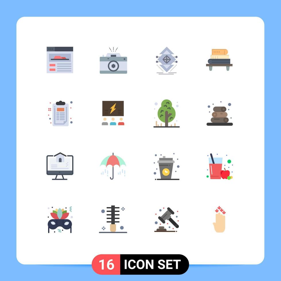 Set of 16 Modern UI Icons Symbols Signs for clipboard books data education power Editable Pack of Creative Vector Design Elements