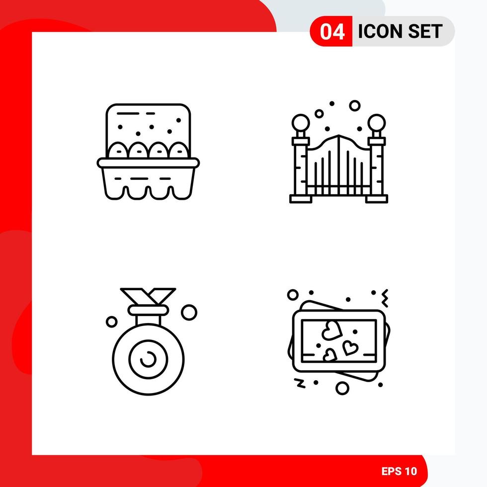 conjunto creativo de 4 iconos de contorno universal aislados sobre fondo blanco. vector