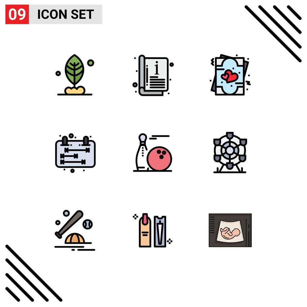 conjunto de 9 iconos de interfaz de usuario modernos símbolos signos para pines bola amor horario calendario elementos de diseño vectorial editables vector