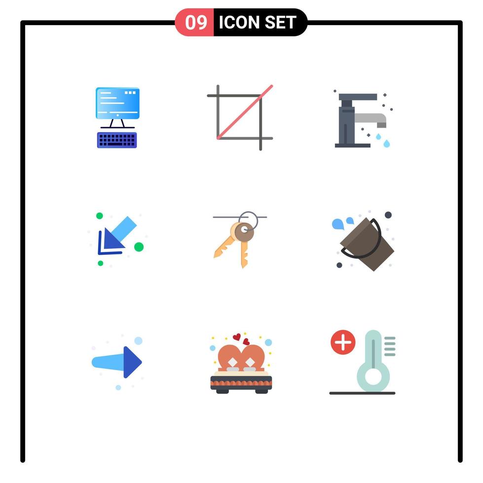 grupo de 9 signos y símbolos de colores planos para el baño del hotel de la habitación flecha izquierda elementos de diseño vectorial editables vector
