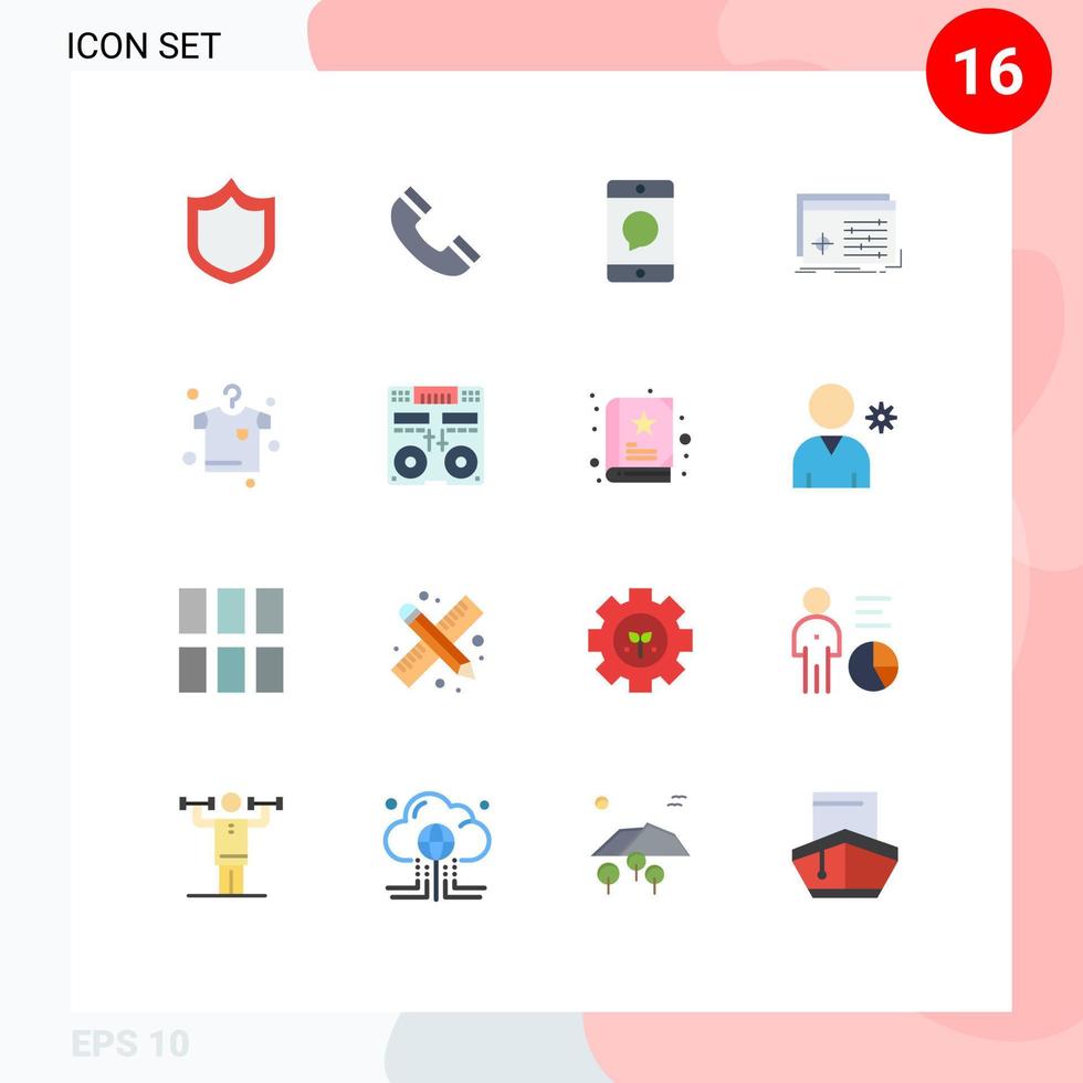 Flat Color Pack of 16 Universal Symbols of clothes settings communication processing file Editable Pack of Creative Vector Design Elements