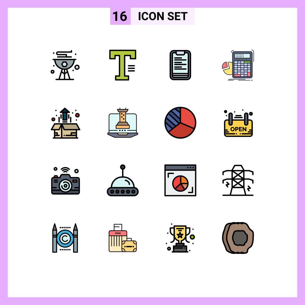 User Interface Pack of 16 Basic Flat Color Filled Lines of graph math word calculation motivation Editable Creative Vector Design Elements