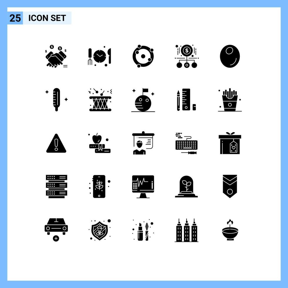 conjunto de 25 iconos de interfaz de usuario modernos símbolos signos para elementos de diseño vectorial editables de dinero en efectivo de átomo de pago de oliva vector