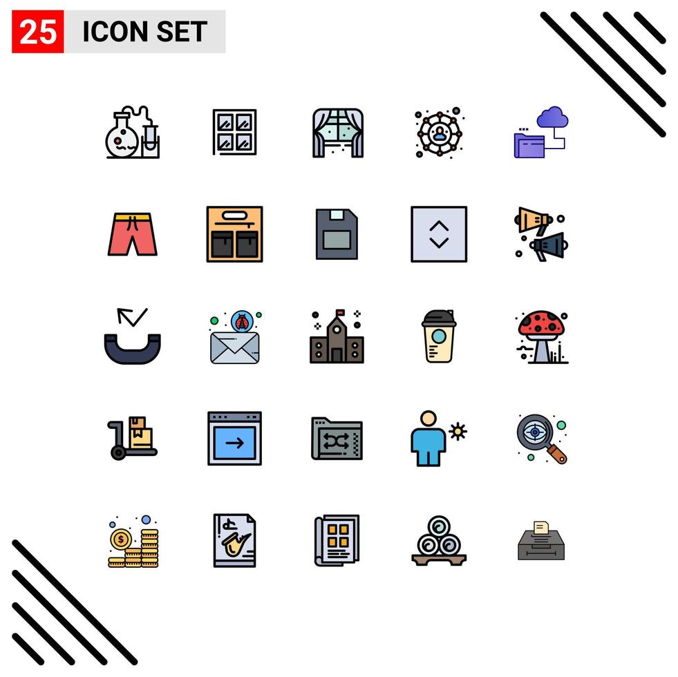 Concepto de color plano de 25 líneas rellenas para sitios web móviles y carpetas de archivos de aplicaciones elementos de diseño de vectores editables sociales en la nube doméstica