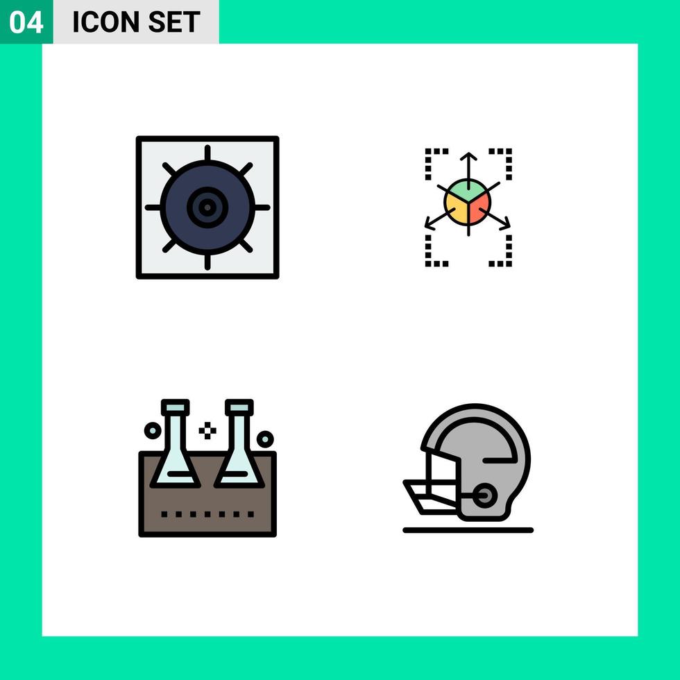 Set of 4 Modern UI Icons Symbols Signs for control lab flask prototype chart test tube Editable Vector Design Elements