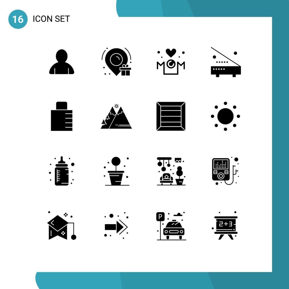 Paquete de glifos sólidos de interfaz de usuario de 16 de signos y símbolos modernos de equipos de inscripción de hardware de almohadilla de bloqueo elementos de diseño de vectores editables eléctricos