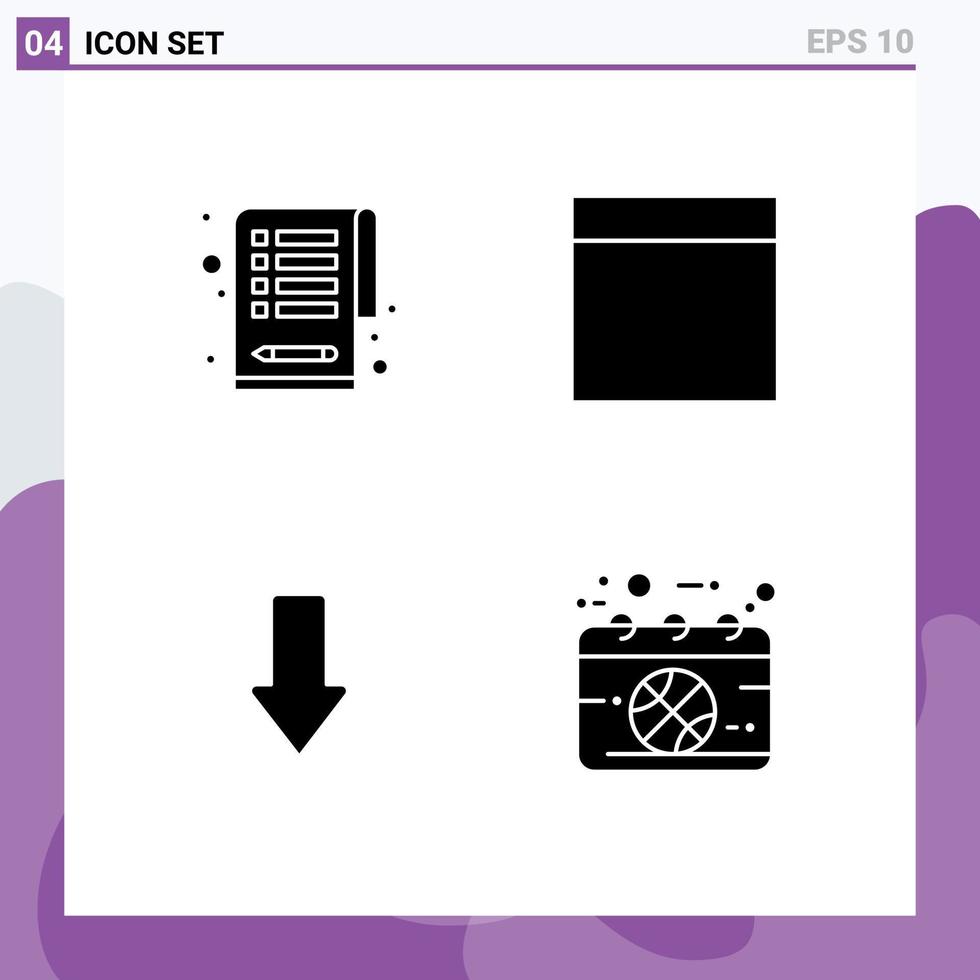 Solid Glyph Pack of 4 Universal Symbols of checklist calendar grid arrows game Editable Vector Design Elements