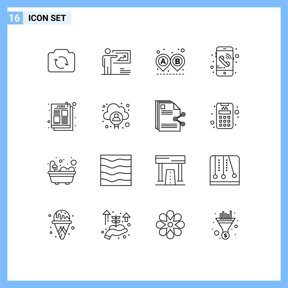 Modern Set of 16 Outlines Pictograph of article phone man mobile ride Editable Vector Design Elements