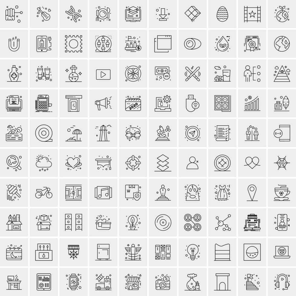 100 Universal Black Line Icons on White Background vector