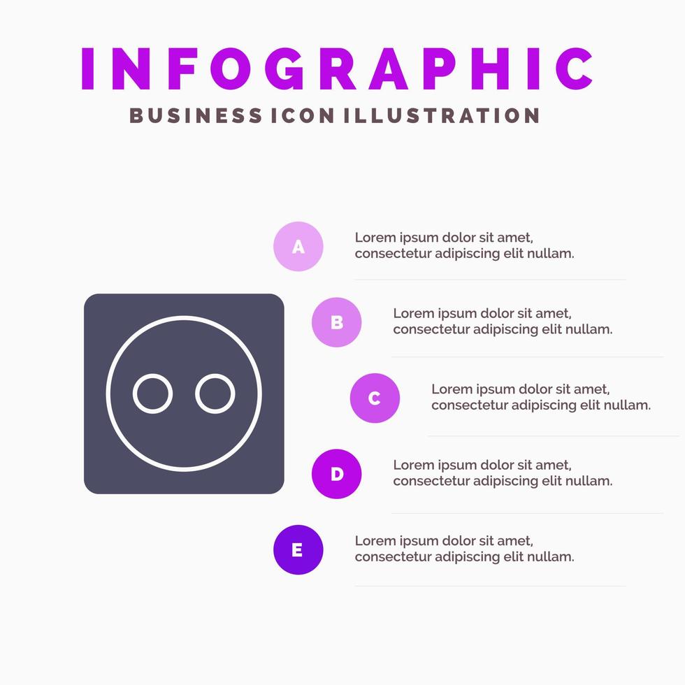 enchufe tablero eco energía poder sólido icono infografía 5 pasos presentación antecedentes vector