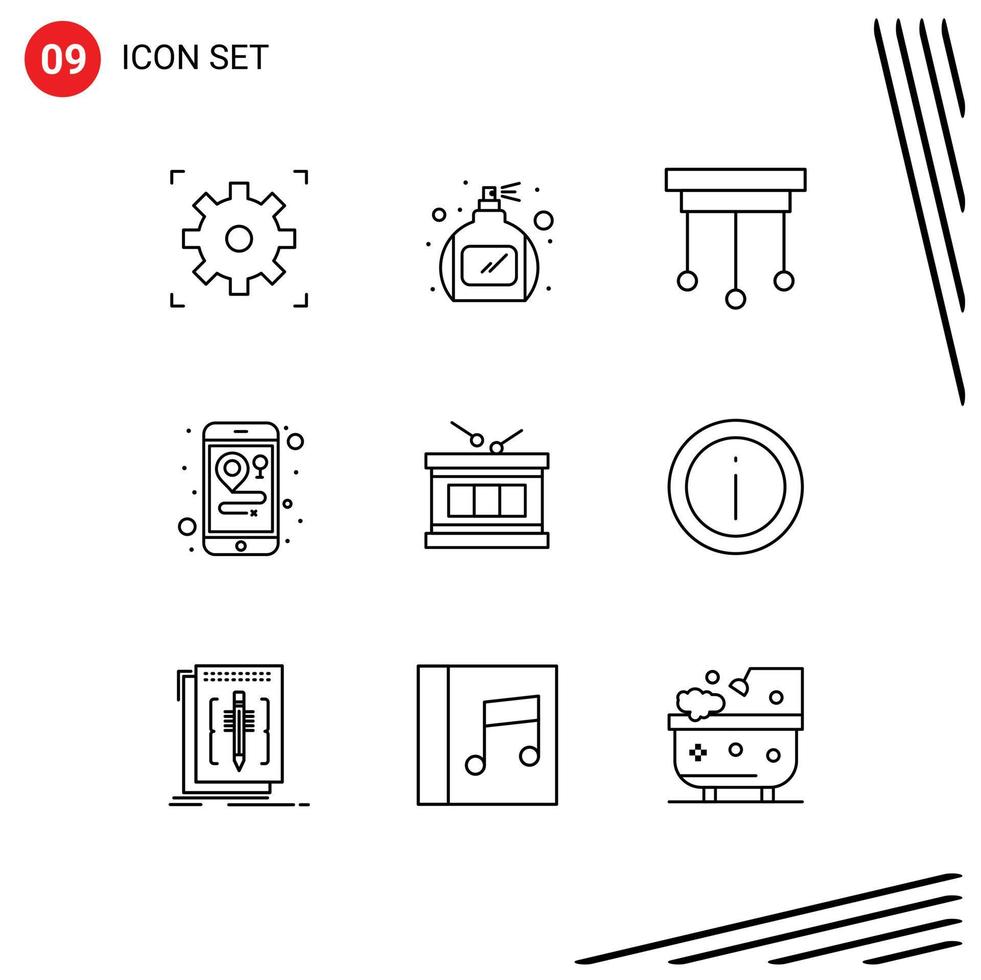 Editable Vector Line Pack of 9 Simple Outlines of help irish home instrument mobile Editable Vector Design Elements