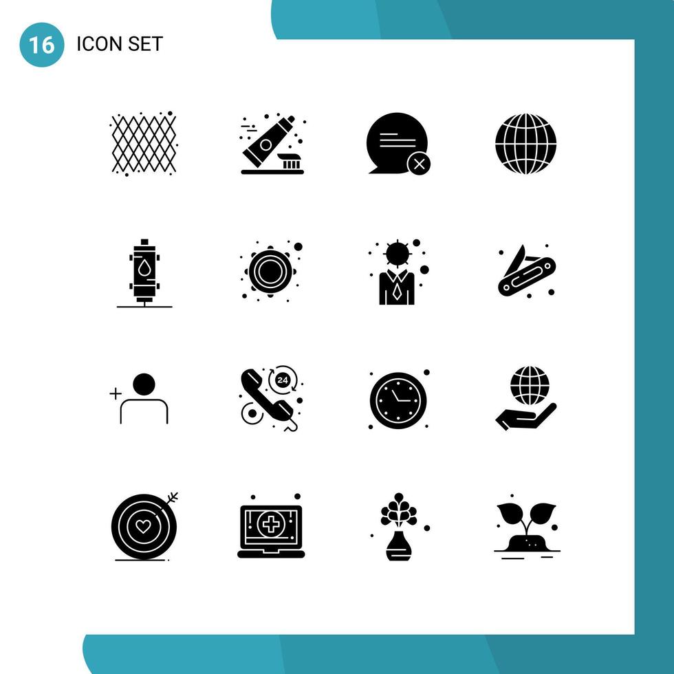 conjunto de pictogramas de 16 glifos sólidos simples de elementos de diseño de vectores editables globales del mundo del chat del calentador de calor