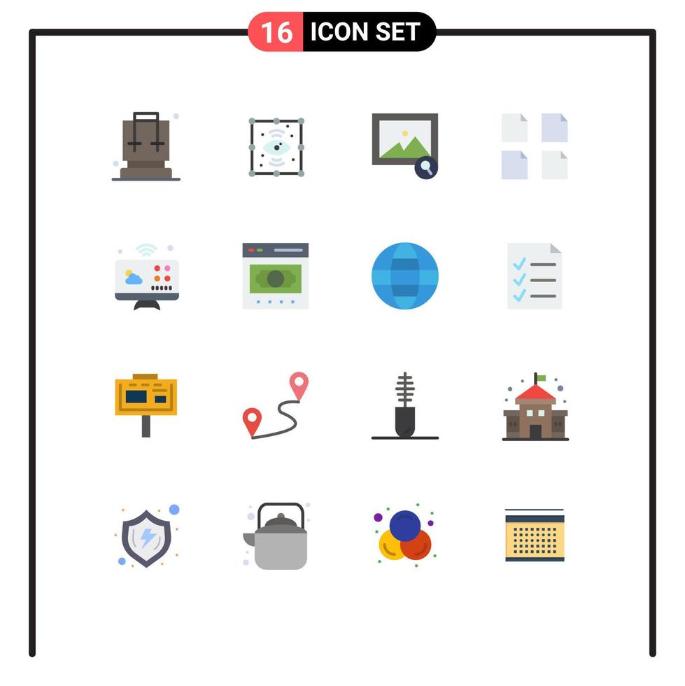 User Interface Pack of 16 Basic Flat Colors of internet of things connections image communications files Editable Pack of Creative Vector Design Elements