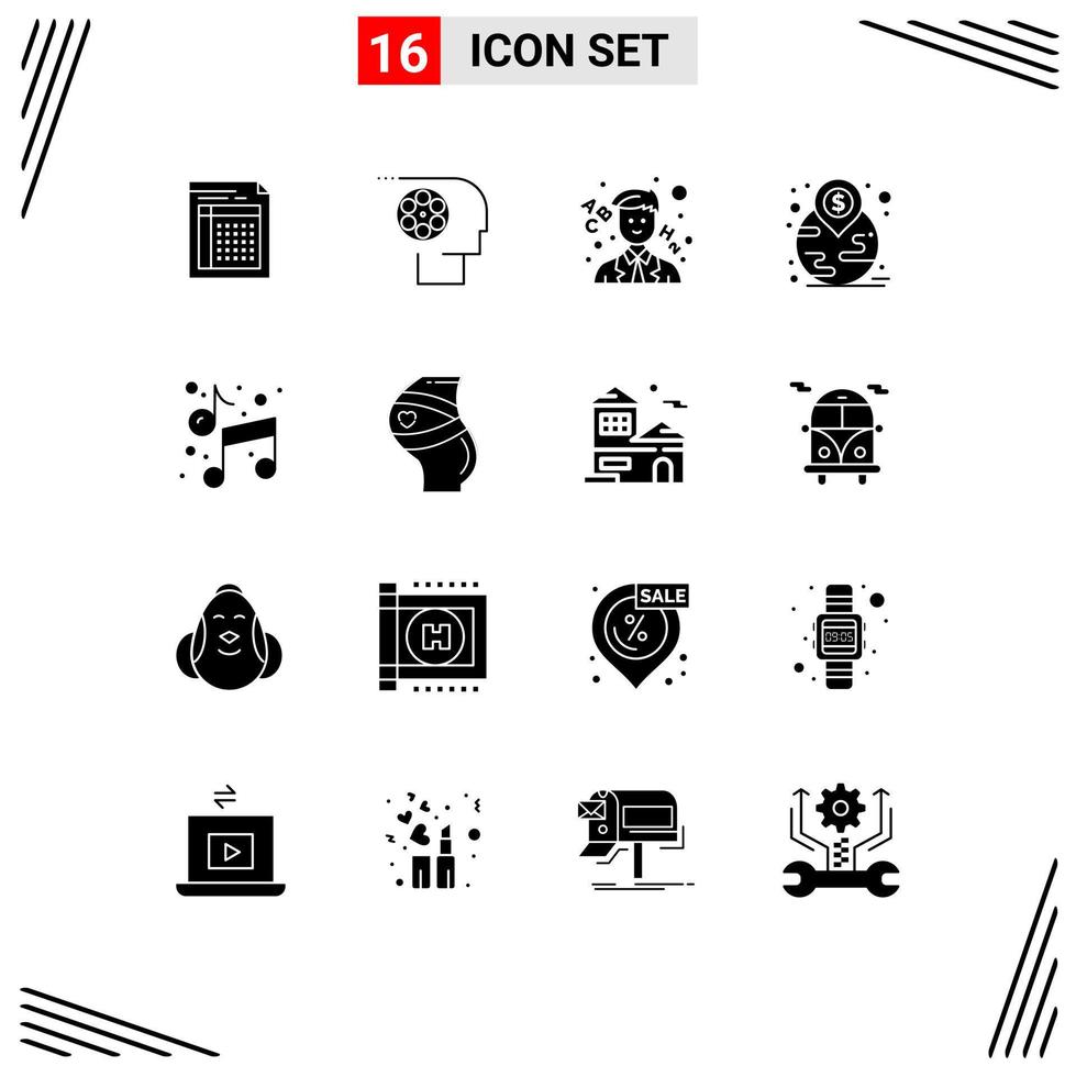Pictogram Set of 16 Simple Solid Glyphs of investment teacher crew school personnel Editable Vector Design Elements