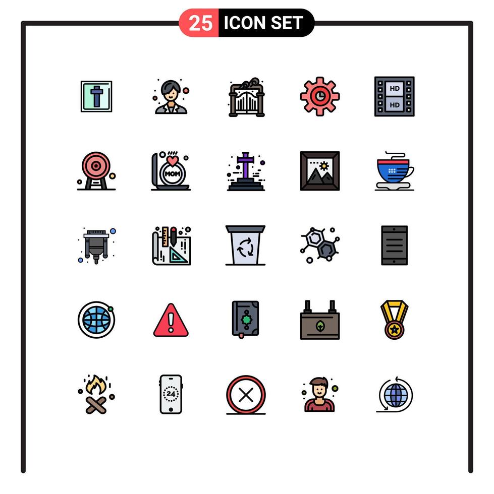 Universal Icon Symbols Group of 25 Modern Filled line Flat Colors of multimedia media park film gear Editable Vector Design Elements