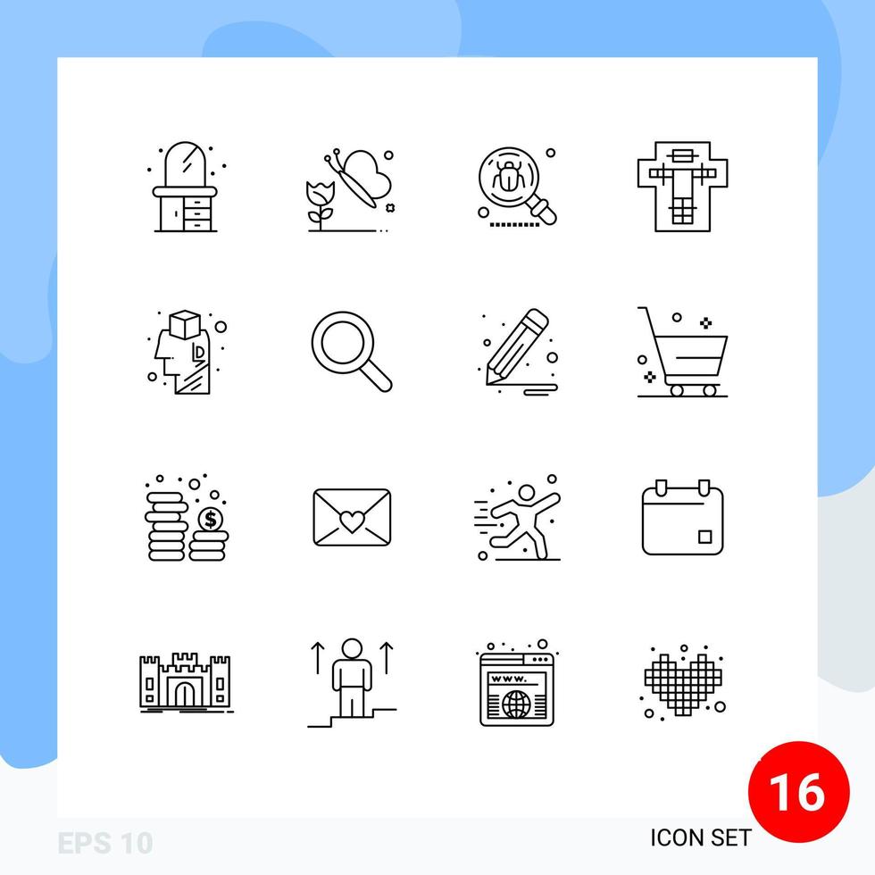 Set of 16 Commercial Outlines pack for brainstorming penalty find electric death Editable Vector Design Elements