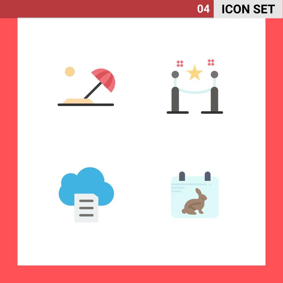 Pictogram Set of 4 Simple Flat Icons of beach data sun paling calender Editable Vector Design Elements