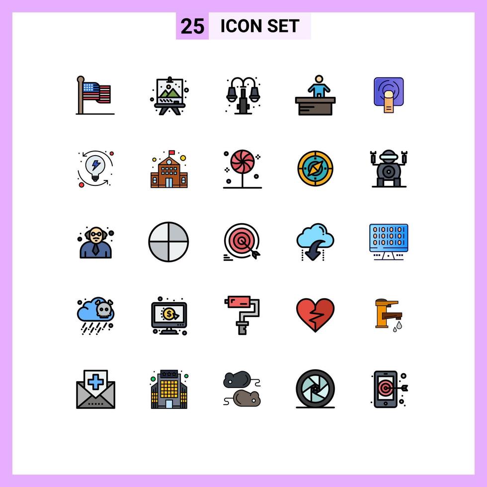 User Interface Pack of 25 Basic Filled line Flat Colors of tuch worker city office cashier Editable Vector Design Elements