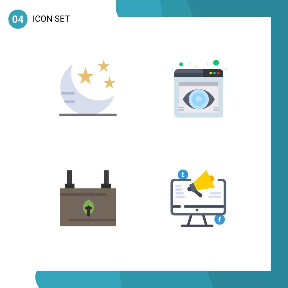 Mobile Interface Flat Icon Set of 4 Pictograms of mode clean star view electricity Editable Vector Design Elements