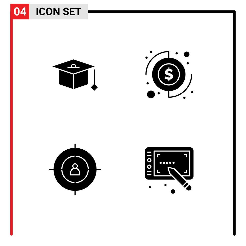 Paquete de 4 glifos sólidos de interfaz de usuario de signos y símbolos modernos de elementos de diseño de vectores editables de reclutamiento de dinero de presupuesto de marketing de capitalización