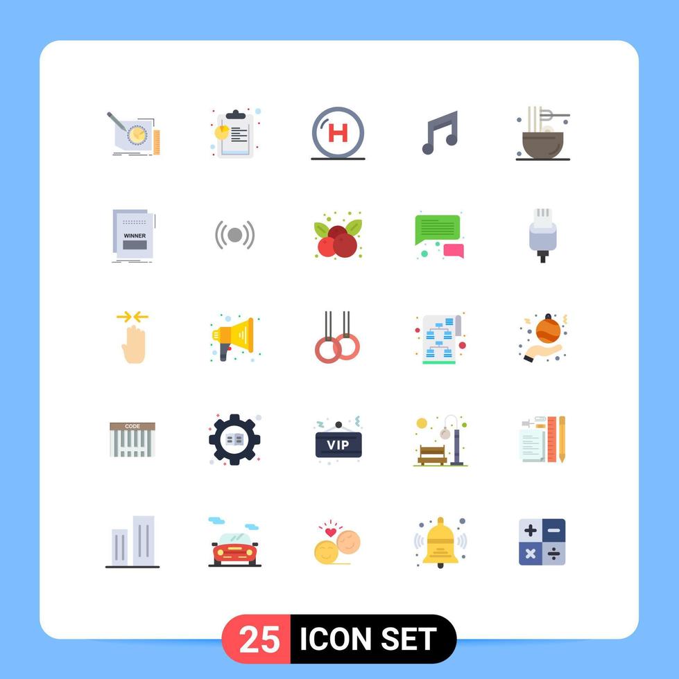 25 Thematic Vector Flat Colors and Editable Symbols of music design care basic line Editable Vector Design Elements