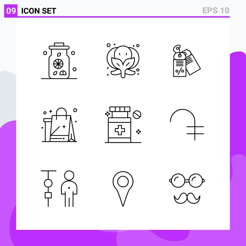 Set of 9 icons in Line style. Creative Outline Symbols for Website Design and Mobile Apps. Simple Line Icon Sign Isolated on White Background. 9 Icons. vector