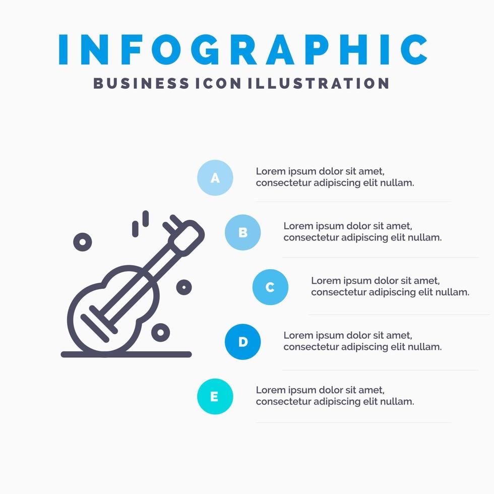 icono de línea estadounidense de música de guitarra con fondo de infografía de presentación de 5 pasos vector